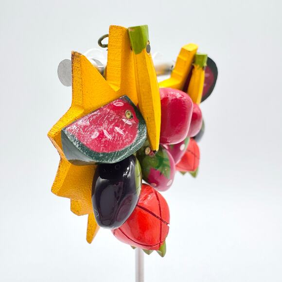 Vintage Huge Fruit Salad Earrings Hand Painted Wood Kitschy Funny Gaudy Wacky - Picture 4 of 12